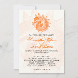 Beach Wedding Vintage Mollusk Shell Orange Invitation