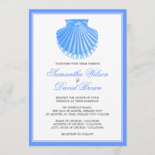 Beach Wedding Vintage Scallop Shell Blue Invitation