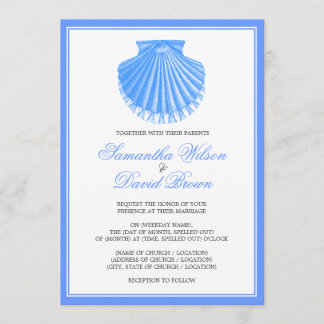 Beach Wedding Vintage Scallop Shell Blue Invitation