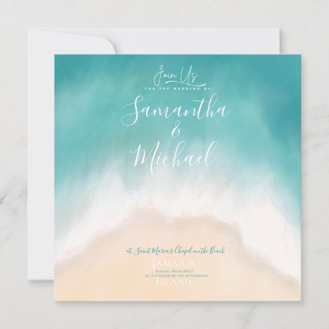Beach wedding watercolor island Invitation (Front)