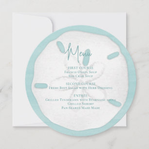 Beach Wedding Watercolor Sand Dollar Menu Invitation