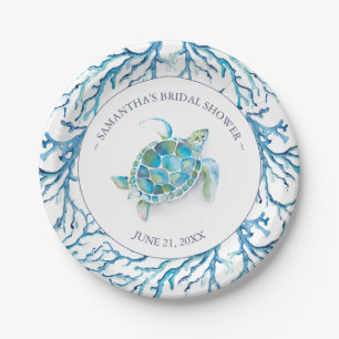 Beach Wedding Watercolor Sea Turtle Bridal Shower Paper Plate