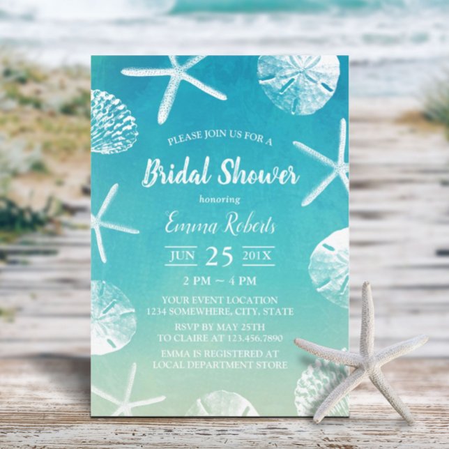 Beach Wedding Watercolor Seashells Bridal Shower Invitation (Creator Uploaded)