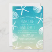 Beach Wedding Watercolor Starfish & Seashells Invitation (Front)