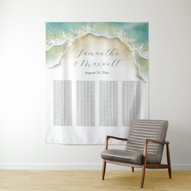 Beach Wedding Welcome Sign Seating Chart Tapestry (In Situ)