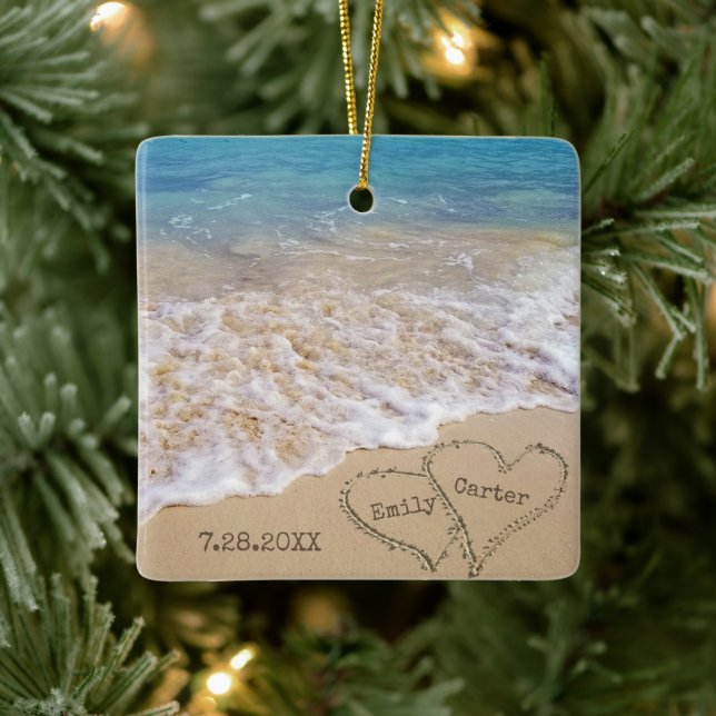 Beach Wedding With Names And Date Ceramic Ornament (Tree)