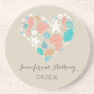 beach wedding with seashells coaster