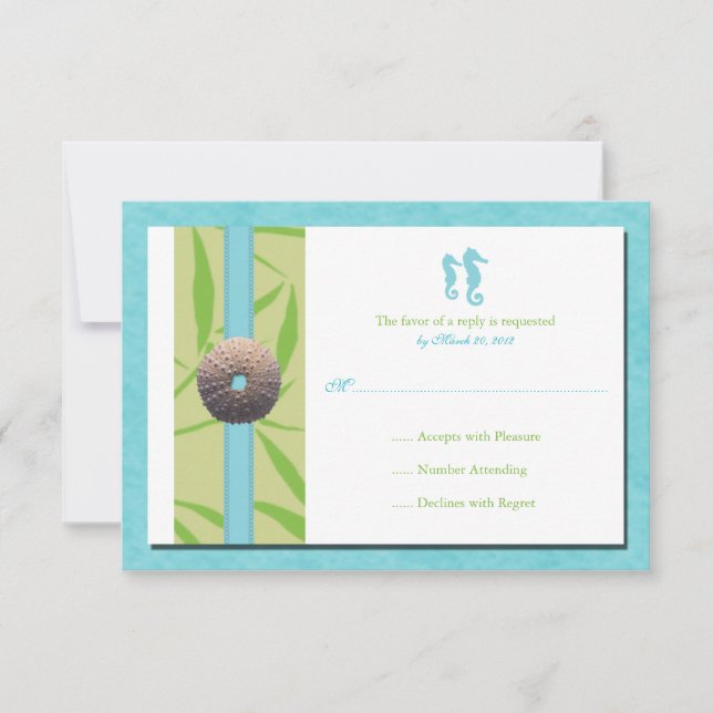 Beach Weddings -Aqua Blue RSVP cards (Front)