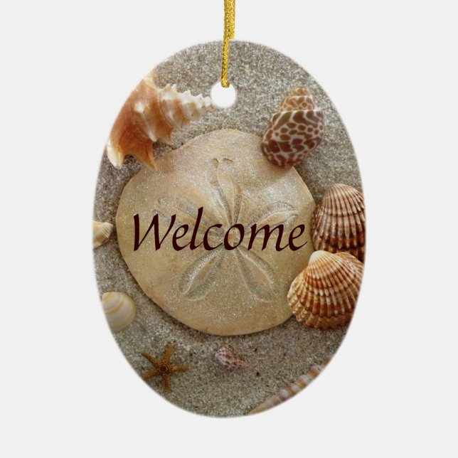 BEACH Welcome Sign Ceramic Ornament (Front)