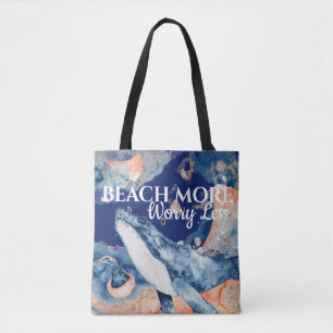 Beach whale sea creatures blue orange white saying tote bag