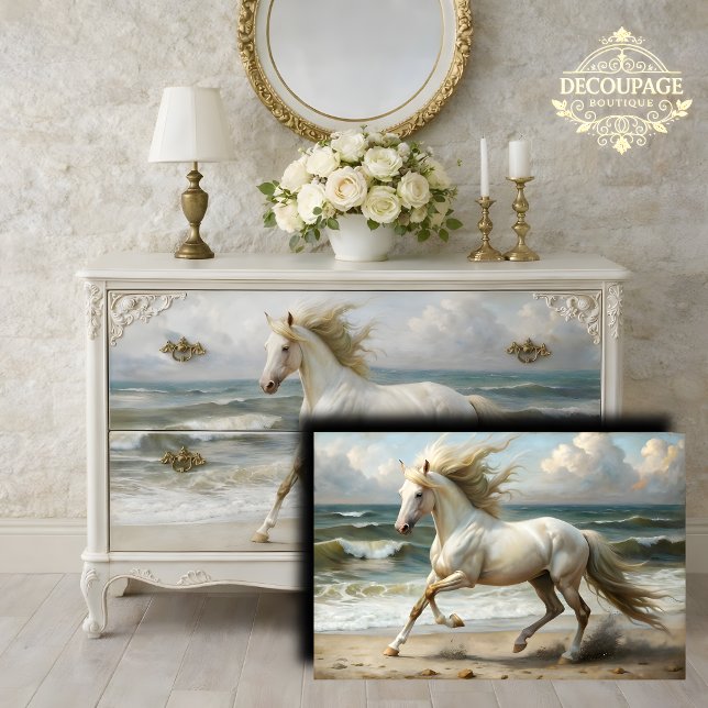 Beach White Horse Decoupage Tissue Paper (Beach White Horse Decoupage Tissue Paper)