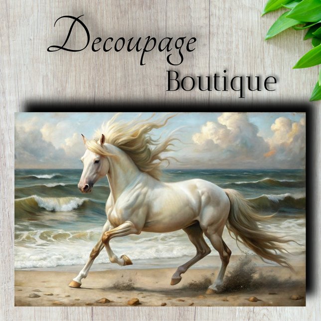Beach White Horse Decoupage Tissue Paper (Beach White Horse Decoupage Tissue Paper)