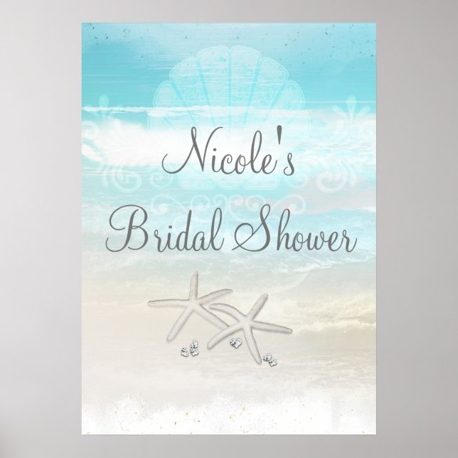 Beach White Starfish Elegant Party Banner Poster (Front)