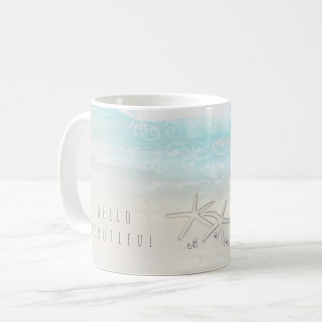Beach White Starfish Elegant Summer Chic Tropical Coffee Mug (Front Left)