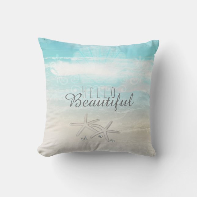 Beach White Starfish Elegant Summer Chic Tropical Cushion (Front)