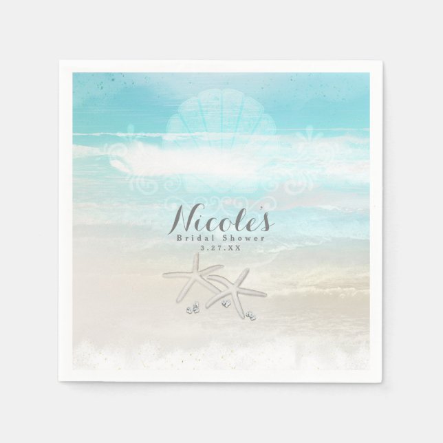 Beach White Starfish Elegant Summer Reception Napkin (Front)