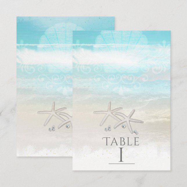 Beach White Starfish Elegant Summer Table Number (Front/Back)
