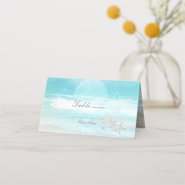 Beach White Starfish Elegant Summer Table Number Place Card (Front)