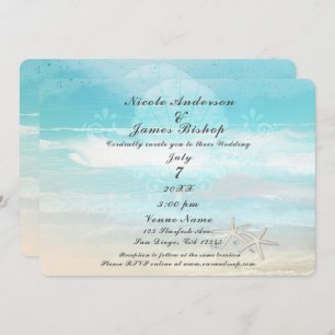 Beach White Starfish Elegant Summer Wedding Invitation
