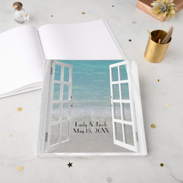 Beach Window with Ocean Surf  Guest Book (Front Open)
