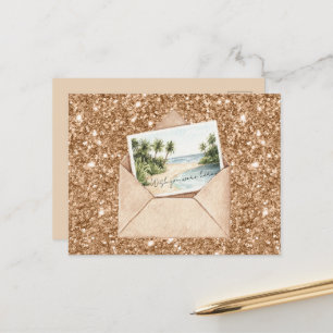 Beach Wish You Were Here Postcard Gold Glitter