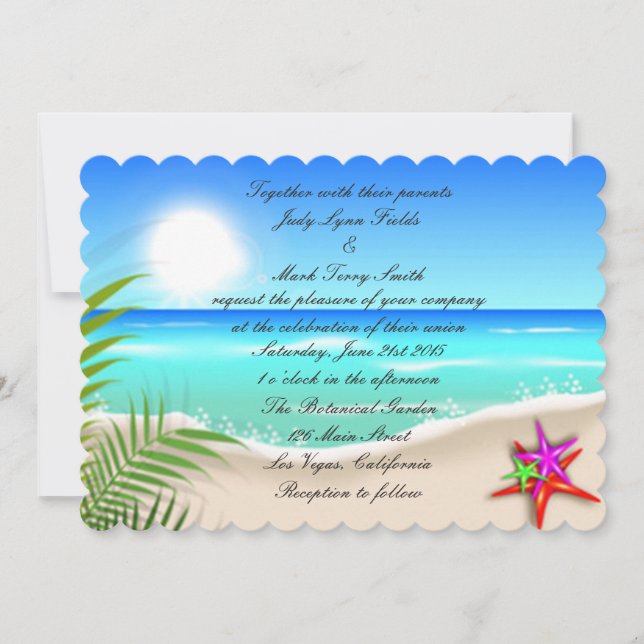Beach With Colourful Starfish Invitation (Front)