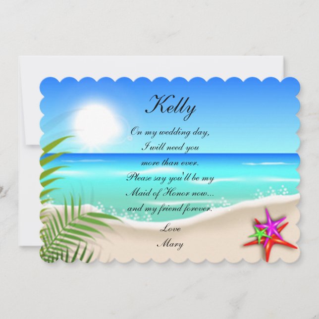 Beach With Colourful Starfish Maid Of Honour Card (Front)