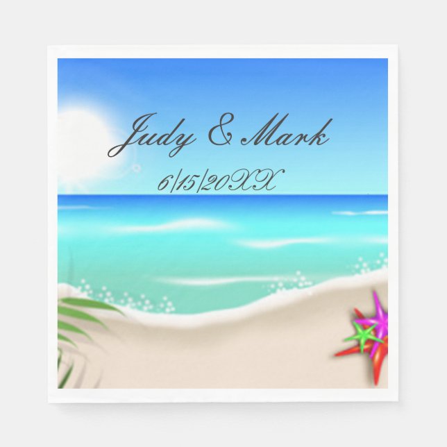 Beach With Colourful Starfish Paper Napkins (Front)
