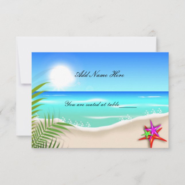 Beach With Colourful Starfish Table Place Card (Front)