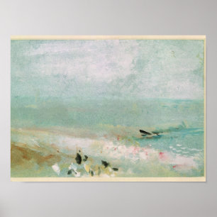 Beach with figures and a jetty. c.1830 poster