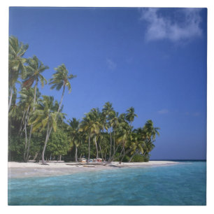 Beach with palm trees, Maldives Ceramic Tile