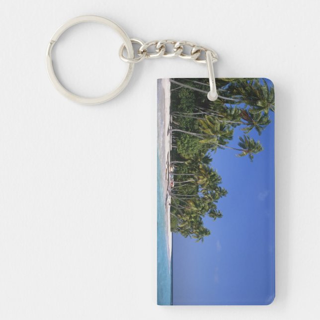 Beach with palm trees, Maldives Key Ring (Front)