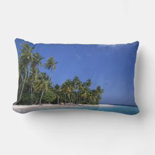 Beach with palm trees, Maldives Lumbar Cushion