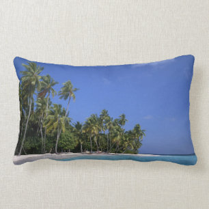 Beach with palm trees, Maldives Lumbar Cushion