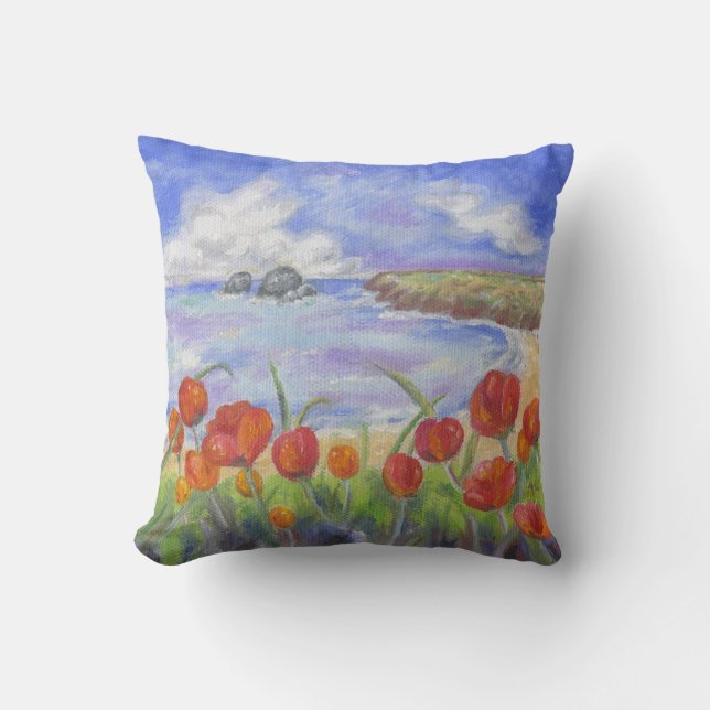 Beach with Poppies square pillow (Front)