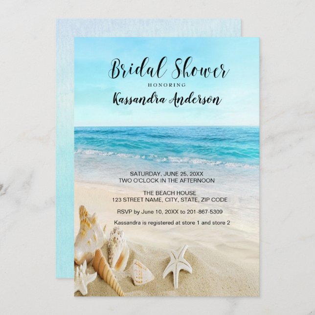 Beach With Seashells In The Sand Bridal Shower Invitation (Front/Back)