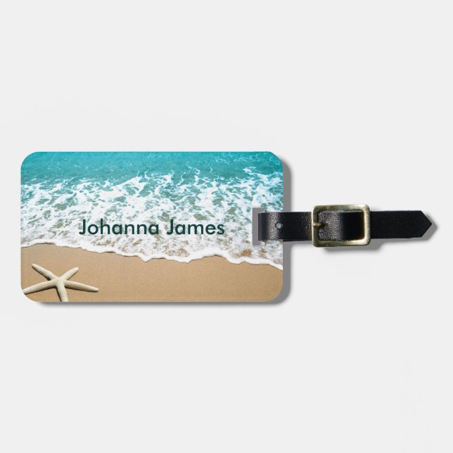 Beach With Starfish on Sand Luggage Tag (Front Horizontal)
