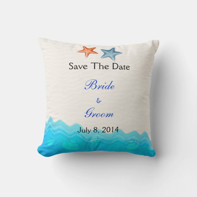 Beach With Starfish Save The Date Cushion (Front)