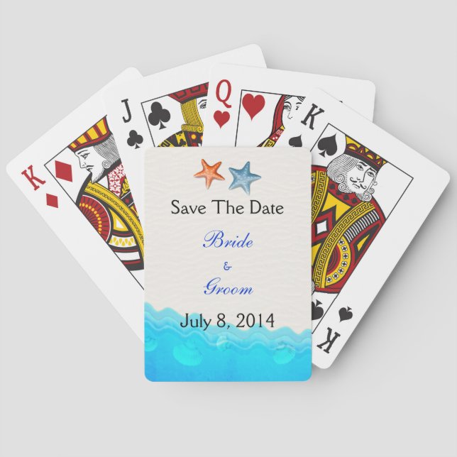 Beach With Starfish Save The Date Playing Cards (Back)