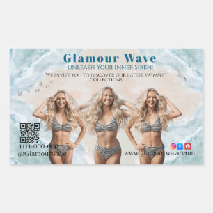 Beach Women in Swimwear Branding Boutique Summer Rectangular Sticker