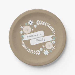 Beach Wreath Names Wedding Paper Plate