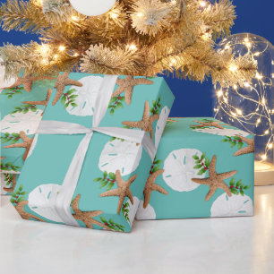 Beach Wreath Sand Dollars Pattern Christmas Wrapping Paper