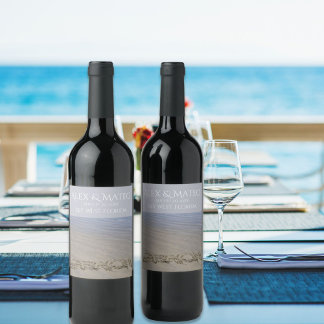 Beach writing on the sand elegant neutral  wine label