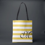 Beach Yellow & White Stripes Monogram Chic Tote Bag<br><div class="desc">Step out in style with this sea green and stripes tote bag.  Available in many colors including yellow,  gray,  blue,  purple,  green and pink.  See our totes collection for more colors of this bag.</div>