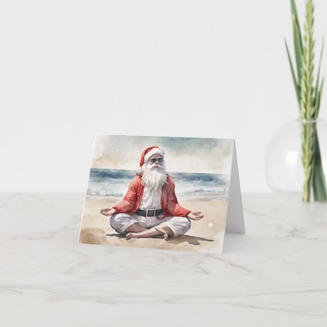 Beach Yoga Relaxed Zen Santa Holiday Card (Front)