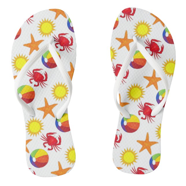 Beachball Crab Sunshine Sun Starfish Beach Print Thongs (Footbed)