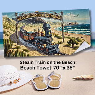 Beachcomber Express Vintage Steam Train  Beach Towel