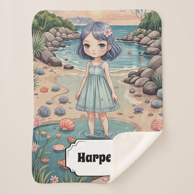 Beachcomber's Bliss Personalized Sherpa Blanket (Front)