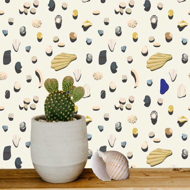 Beachcombing Coastal Wallpaper (Beachcombing shell pattern coastal art wallpaper)