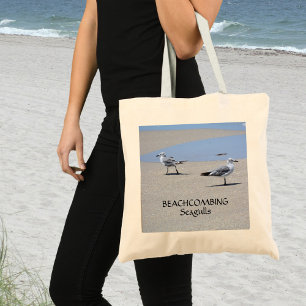 Beachcombing Seagulls Customisable Beach Tote Bag